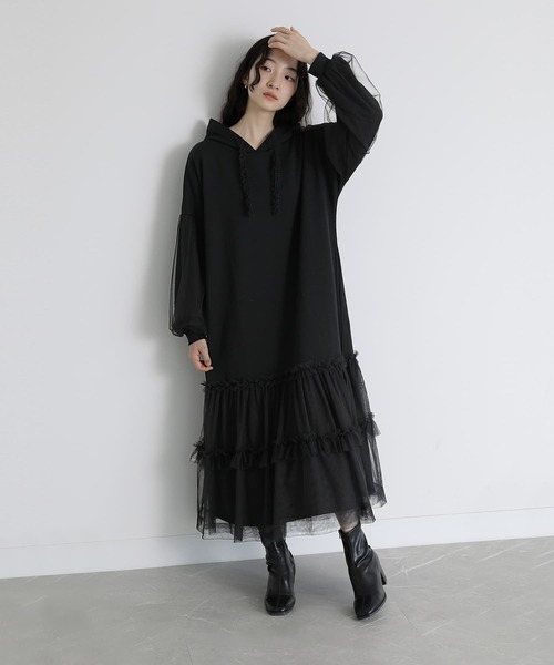 somari imagination(ソマリ イマジネーション)の「『チュールドッキング裏毛ワンピース』(ワンピース・レディース・ブラック/杢グレー・FREE)」の18枚目の写真