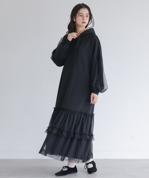 somari imagination(ソマリ イマジネーション)の「『チュールドッキング裏毛ワンピース』(ワンピース・レディース・ブラック/杢グレー・FREE)」の6枚目の写真