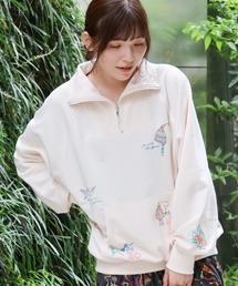 スケッチ刺繍ハーフジッププルオーバー