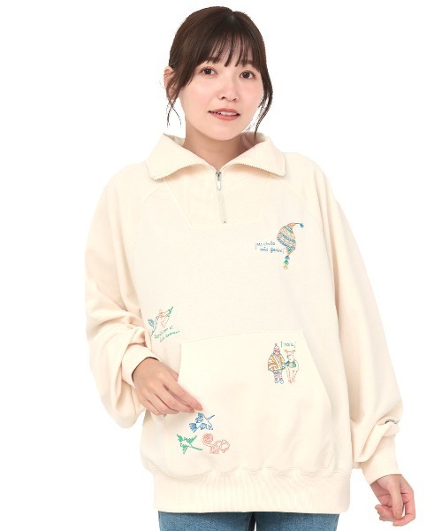 チチカカ（チチカカ）の「スケッチ刺繍ハーフジッププルオーバー（スウェット・レディース・アイボリー/パープル/レッド・FREE）」の8枚目の写真