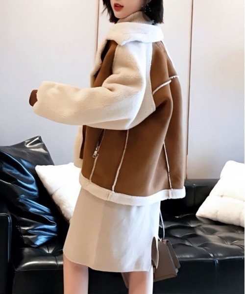 NEW GENTLEMAN(ニュージェントルマン)の「チャーリー ボア ビッグダブルライダース ブルゾン(ライダースジャケット・レディース・ベージュ/ブラウン・M/L/XL)」の18枚目の写真