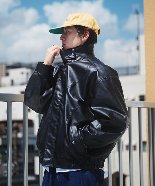 Adoon plain（アドーンプレーン）の「VINTAGE LIKE ARTIFICIAL GRAIN JACKET / ヴィンテージライク合皮ジャケット（ブルゾン・メンズ・ブラック系/ブラック・LARGE/MEDIUM）」の9枚目の写真