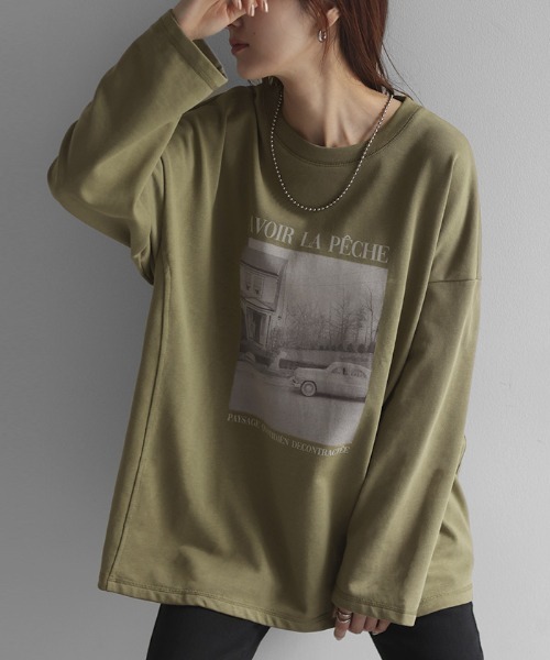 HUG.U(ハグユー)の「プリントフォトロンT(Tシャツ/カットソー・レディース・ホワイト/オレンジ/カーキ/ブラック/ライトグレー・FREE)」の5枚目の写真