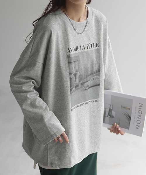 HUG.U(ハグユー)の「プリントフォトロンT(Tシャツ/カットソー・レディース・ホワイト/オレンジ/カーキ/ブラック/ライトグレー・FREE)」の4枚目の写真