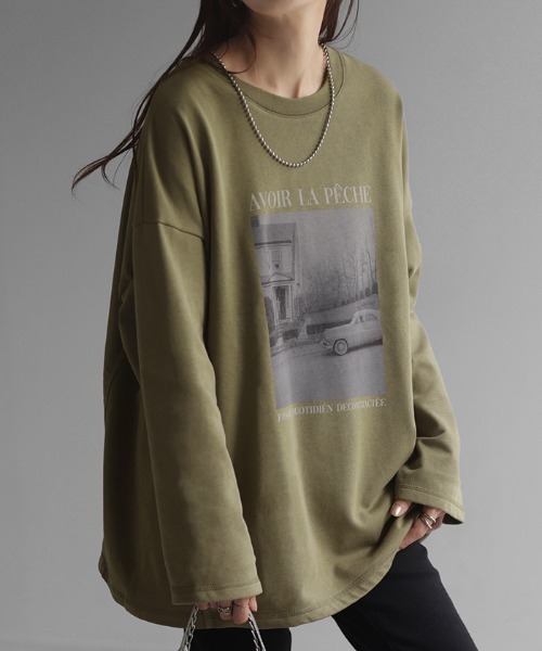 HUG.U(ハグユー)の「プリントフォトロンT(Tシャツ/カットソー・レディース・ホワイト/オレンジ/カーキ/ブラック/ライトグレー・FREE)」の9枚目の写真