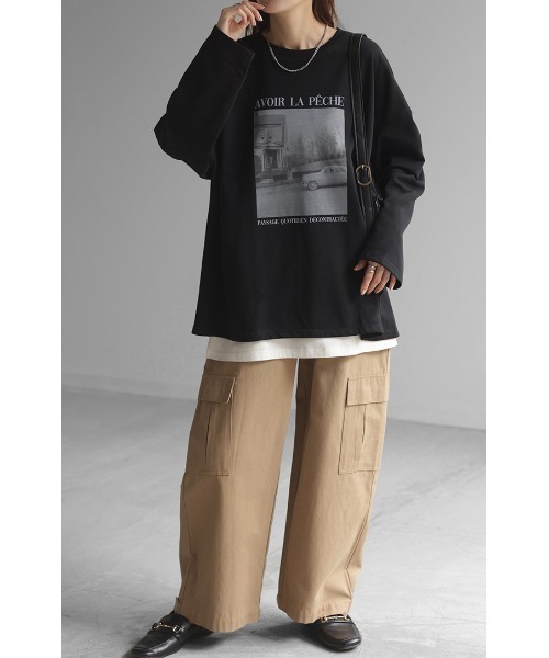 HUG.U(ハグユー)の「プリントフォトロンT(Tシャツ/カットソー・レディース・ホワイト/オレンジ/カーキ/ブラック/ライトグレー・FREE)」の18枚目の写真