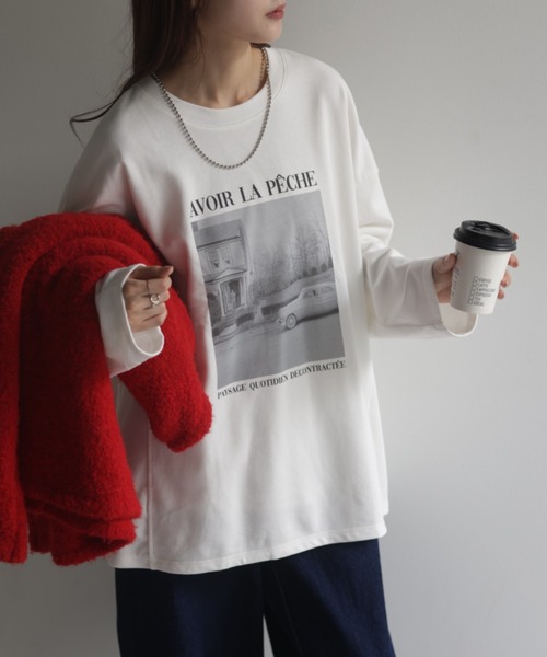 HUG.U(ハグユー)の「プリントフォトロンT(Tシャツ/カットソー・レディース・ホワイト/オレンジ/カーキ/ブラック/ライトグレー・FREE)」の12枚目の写真