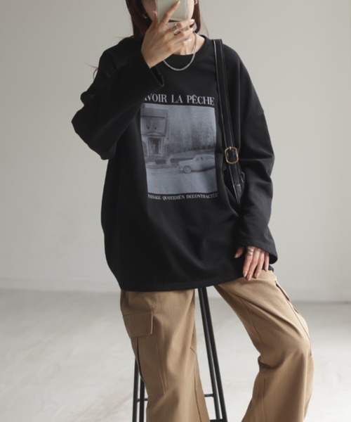 HUG.U(ハグユー)の「プリントフォトロンT(Tシャツ/カットソー・レディース・ホワイト/オレンジ/カーキ/ブラック/ライトグレー・FREE)」の19枚目の写真