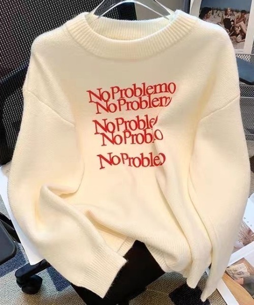 FreeZone(フリーゾーン)の「オーバーサイズロゴプリントルーズニット レタープリントニットトップス(ニット/セーター・メンズ・ブラック/グレー/ホワイト・F)」の13枚目の写真