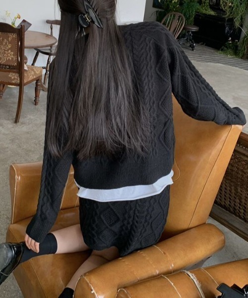 セール】セットアップ ケーブルジップアップニットカーディガン+ミニ