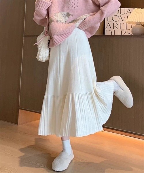 FREE STYLISTS(フリー スタイリスト)の「裾プリーツニットフレアスカート(スカート・レディース・グレー/ピンク/オリーブ/ブラック/オフホワイト/ブラウン・FREE)」の20枚目の写真