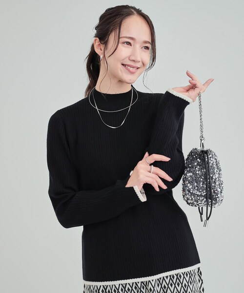 DRESKIP（ドレスキップ）の「◆【洗える】1枚でこなれ見え 配色ライン リブハイネックニット（ニット/セーター・レディース・ライトブルー/ライトグレー/ブラック/オフホワイト/オレンジ/ホワイト系5・03/02/04）」の4枚目の写真