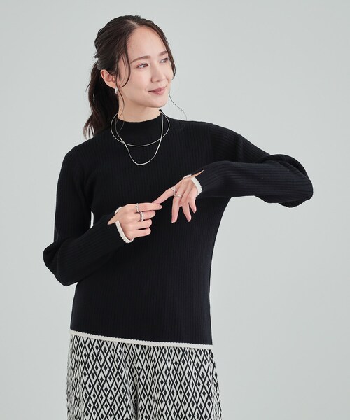 DRESKIP（ドレスキップ）の「◆【洗える】1枚でこなれ見え 配色ライン リブハイネックニット（ニット/セーター・レディース・ライトブルー/ライトグレー/ブラック/オフホワイト/オレンジ/ホワイト系5・03/02/04）」の11枚目の写真