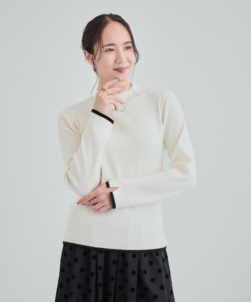 DRESKIP（ドレスキップ）の「◆【洗える】1枚でこなれ見え 配色ライン リブハイネックニット（ニット/セーター・レディース・ライトブルー/ライトグレー/ブラック/オフホワイト/オレンジ/ホワイト系5・03/02/04）」の15枚目の写真