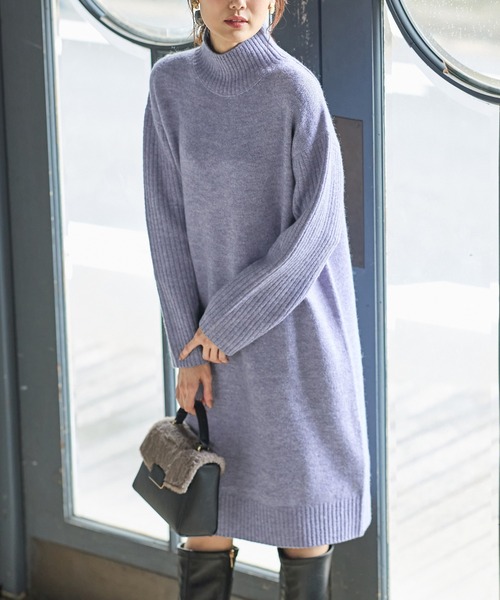 Honeys（ハニーズ）の「【ふんわりもちもち】ハイネックワンピース（ワンピース・レディース・ブルー/杢グレー/チャコール/ベージュ×ブラック・S/M/L/LL）」の9枚目の写真