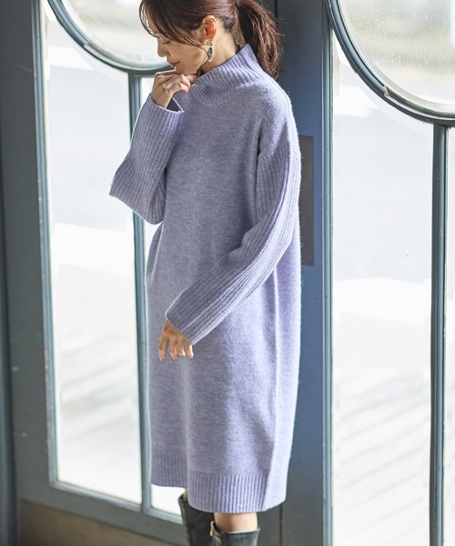 Honeys（ハニーズ）の「【ふんわりもちもち】ハイネックワンピース（ワンピース・レディース・ブルー/杢グレー/チャコール/ベージュ×ブラック・S/M/L/LL）」の11枚目の写真