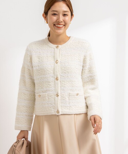 NOLLEY’S Sophi(ノーリーズソフィ)の「ファンシーツイード風ニットジャケット(カーディガン/ボレロ・レディース・ホワイト系その他2/ブラック系その他・38)」の8枚目の写真