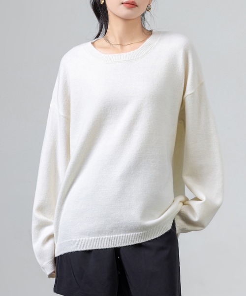 Drawer ホワイトニット サイズ1 Drawer（ドゥロワー）の「Drawer 7Gスパンコールクルーネックニット