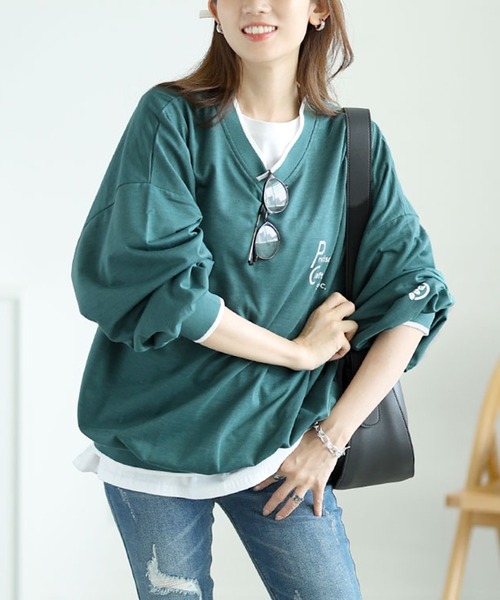 GOLDJAPAN(ゴールドジャパン)の「Vネックロゴプリントスウェット【大きいサイズ対応】(スウェット・レディース・ブラック/ベージュ/グリーン・LL/3L/4L)」の3枚目の写真