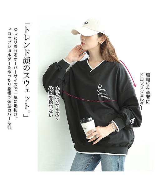 GOLDJAPAN(ゴールドジャパン)の「Vネックロゴプリントスウェット【大きいサイズ対応】(スウェット・レディース・ブラック/ベージュ/グリーン・LL/3L/4L)」の7枚目の写真
