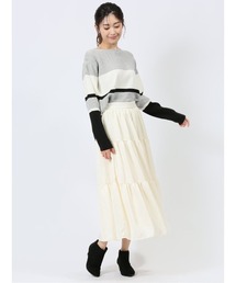 【 ハンドウォッシャブル】m.f.エディトリアル レディース 表地ストレッチ ロング ティアードスカート