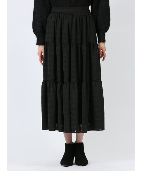 m.f.editorial（エムエフエディトリアル）の「【 ハンドウォッシャブル】m.f.エディトリアル レディース 表地ストレッチ ロング ティアードスカート（スカート・レディース・アイボリー/ブラック・MEDIUM/LARGE）」の5枚目の写真