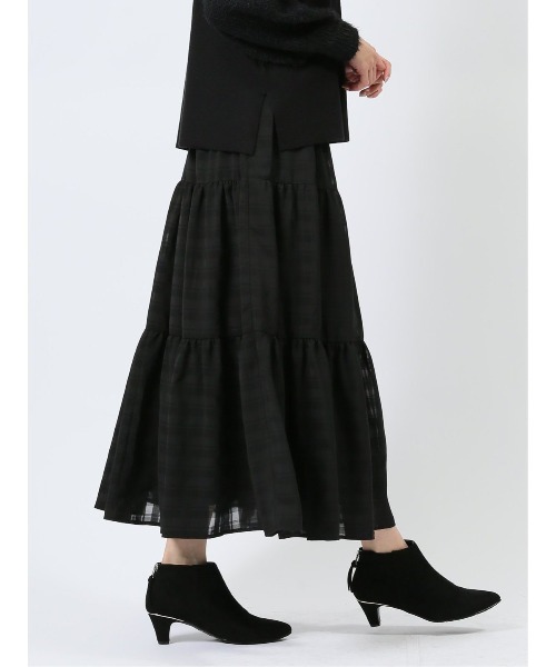 m.f.editorial（エムエフエディトリアル）の「【 ハンドウォッシャブル】m.f.エディトリアル レディース 表地ストレッチ ロング ティアードスカート（スカート・レディース・アイボリー/ブラック・MEDIUM/LARGE）」の12枚目の写真