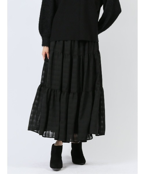 m.f.editorial（エムエフエディトリアル）の「【 ハンドウォッシャブル】m.f.エディトリアル レディース 表地ストレッチ ロング ティアードスカート（スカート・レディース・アイボリー/ブラック・MEDIUM/LARGE）」の13枚目の写真