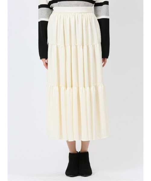 m.f.editorial（エムエフエディトリアル）の「【 ハンドウォッシャブル】m.f.エディトリアル レディース 表地ストレッチ ロング ティアードスカート（スカート・レディース・アイボリー/ブラック・MEDIUM/LARGE）」の15枚目の写真