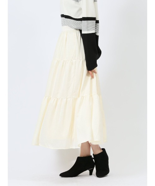 m.f.editorial（エムエフエディトリアル）の「【 ハンドウォッシャブル】m.f.エディトリアル レディース 表地ストレッチ ロング ティアードスカート（スカート・レディース・アイボリー/ブラック・MEDIUM/LARGE）」の19枚目の写真