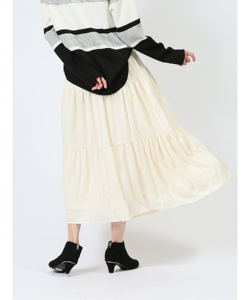 m.f.editorial（エムエフエディトリアル）の「【 ハンドウォッシャブル】m.f.エディトリアル レディース 表地ストレッチ ロング ティアードスカート（スカート・レディース・アイボリー/ブラック・MEDIUM/LARGE）」の20枚目の写真