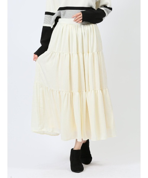 m.f.editorial（エムエフエディトリアル）の「【 ハンドウォッシャブル】m.f.エディトリアル レディース 表地ストレッチ ロング ティアードスカート（スカート・レディース・アイボリー/ブラック・MEDIUM/LARGE）」の22枚目の写真