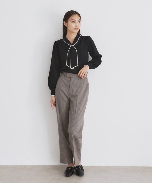 セーター+パンツセット ハイネック ボウタイ ハイウエスト セール】《8color/XS-LLsize》パール調パーツ付き ボウタイ