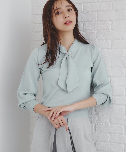 index(インデックス)の「《8color/XS-LLsize》パール調パーツ付き ボウタイニット【洗濯機可】(ニット/セーター・レディース・ホワイト系7/ブラック系4/グレー系4/ベージュ系その他7/パープル系1/サックスブルー系5/ホワイト系9/ブラック系7・34/36/38/40/42)」の15枚目の写真