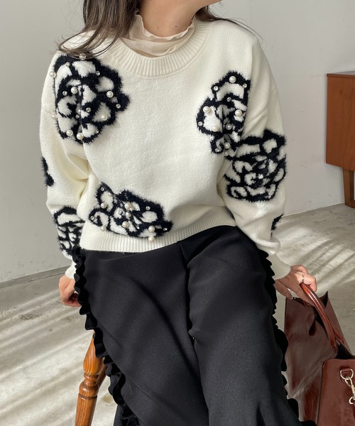 フラワージャガードパールニット（ニット/セーター）｜antic rag（アンティックラグ）