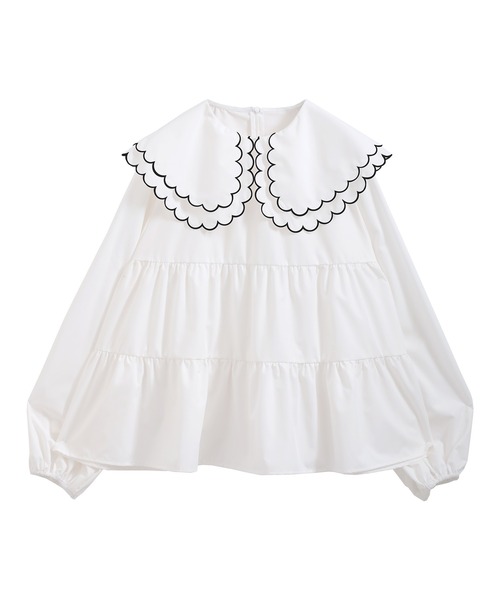 MERAKI（メラキ）の「ダブルカラースカラップブラウス（シャツ/ブラウス・レディース・ホワイト/ブラック×ホワイト/モカ/ホワイト×ブラック/ブラック・FREE）」の17枚目の写真