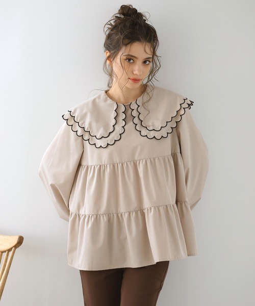 MERAKI（メラキ）の「ダブルカラースカラップブラウス（シャツ/ブラウス・レディース・ホワイト/ブラック×ホワイト/モカ/ホワイト×ブラック/ブラック・FREE）」の19枚目の写真