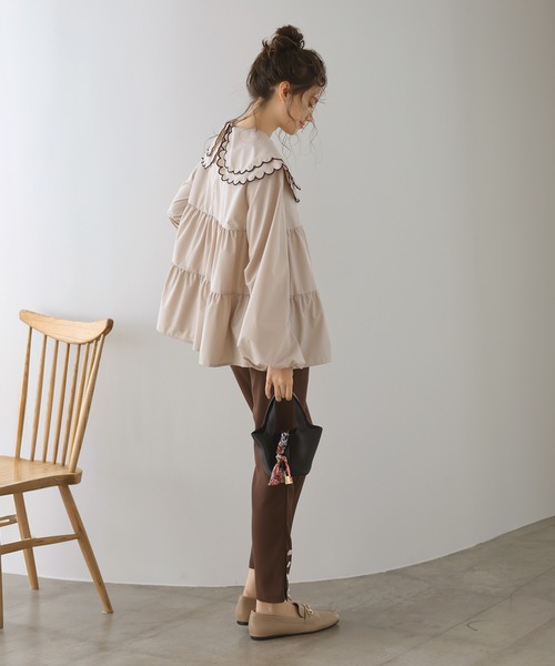 MERAKI（メラキ）の「ダブルカラースカラップブラウス（シャツ/ブラウス・レディース・ホワイト/ブラック×ホワイト/モカ/ホワイト×ブラック/ブラック・FREE）」の21枚目の写真