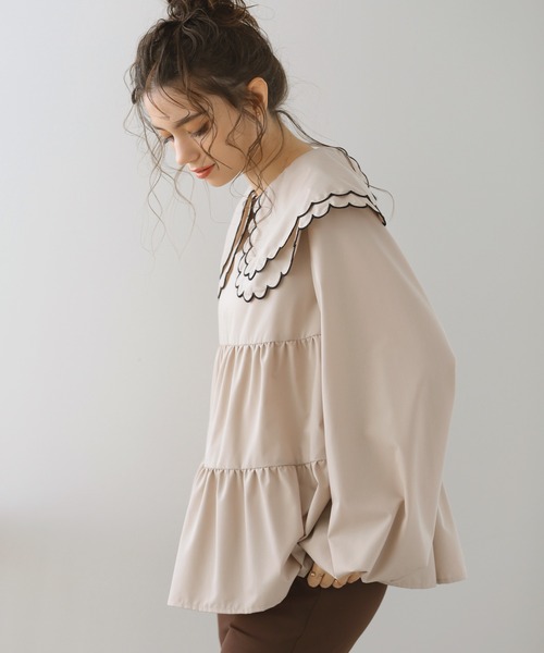 MERAKI（メラキ）の「ダブルカラースカラップブラウス（シャツ/ブラウス・レディース・ホワイト/ブラック×ホワイト/モカ/ホワイト×ブラック/ブラック・FREE）」の22枚目の写真