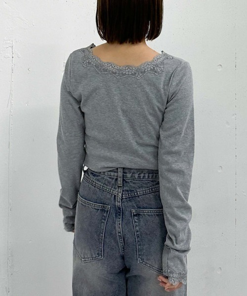 archives(アルシーヴ)の「【入荷禁止】レーストリミングテレコTOPS(Tシャツ/カットソー・レディース・グレー/オフホワイト/ブラック・MEDIUM)」の6枚目の写真