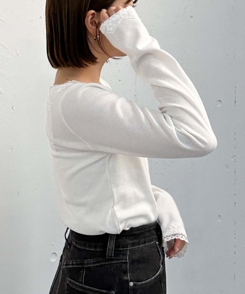 archives(アルシーヴ)の「【入荷禁止】レーストリミングテレコTOPS(Tシャツ/カットソー・レディース・グレー/オフホワイト/ブラック・MEDIUM)」の11枚目の写真