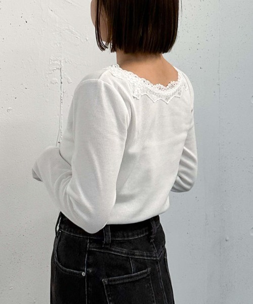 archives(アルシーヴ)の「【入荷禁止】レーストリミングテレコTOPS(Tシャツ/カットソー・レディース・グレー/オフホワイト/ブラック・MEDIUM)」の12枚目の写真