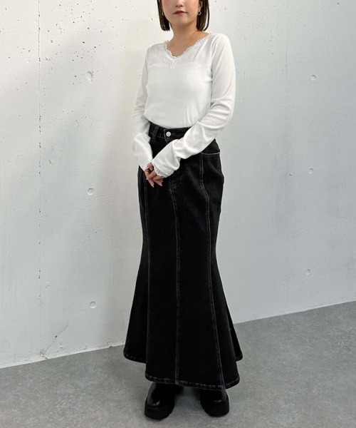 archives(アルシーヴ)の「【入荷禁止】レーストリミングテレコTOPS(Tシャツ/カットソー・レディース・グレー/オフホワイト/ブラック・MEDIUM)」の13枚目の写真