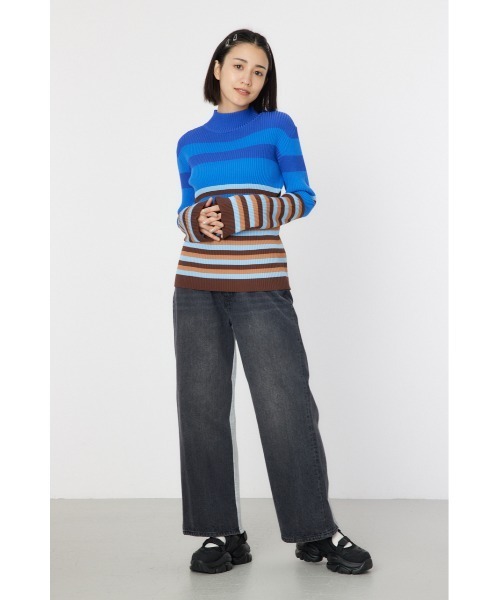 RODEO CROWNS WIDE BOWL（ロデオクラウンズワイドボウル）の「マルチボーダーハイネックトップス（ニット/セーター・レディース・ブルー系その他/ブラウン系その他/グレー系その他・FREE）」の7枚目の写真