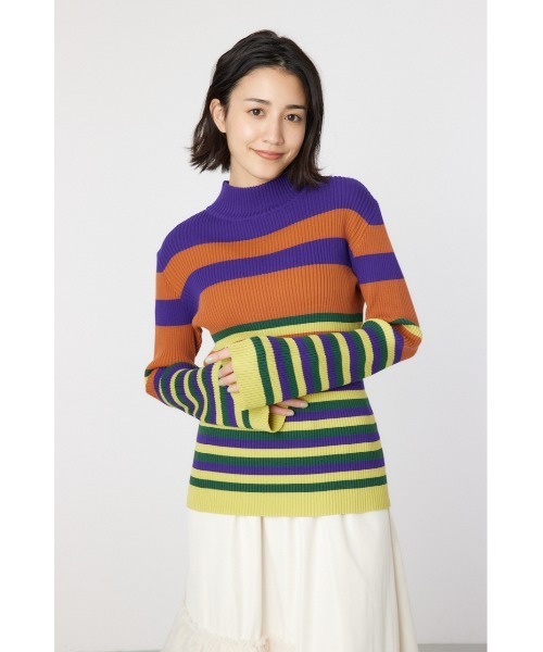 RODEO CROWNS WIDE BOWL（ロデオクラウンズワイドボウル）の「マルチボーダーハイネックトップス（ニット/セーター・レディース・ブルー系その他/ブラウン系その他/グレー系その他・FREE）」の14枚目の写真