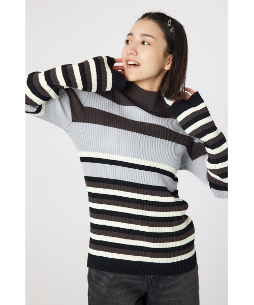 RODEO CROWNS WIDE BOWL（ロデオクラウンズワイドボウル）の「マルチボーダーハイネックトップス（ニット/セーター・レディース・ブルー系その他/ブラウン系その他/グレー系その他・FREE）」の9枚目の写真