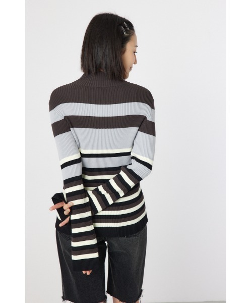 RODEO CROWNS WIDE BOWL（ロデオクラウンズワイドボウル）の「マルチボーダーハイネックトップス（ニット/セーター・レディース・ブルー系その他/ブラウン系その他/グレー系その他・FREE）」の11枚目の写真