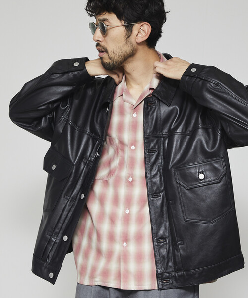 Firsthand（ファーストハンド）の「Firsthand/ファーストハンド Big Cowleather Jacket WP / ビッグシルエット カウレザージャケット / 撥水レザー / 牛革（ブルゾン・メンズ・ブラック・M/L）」の7枚目の写真