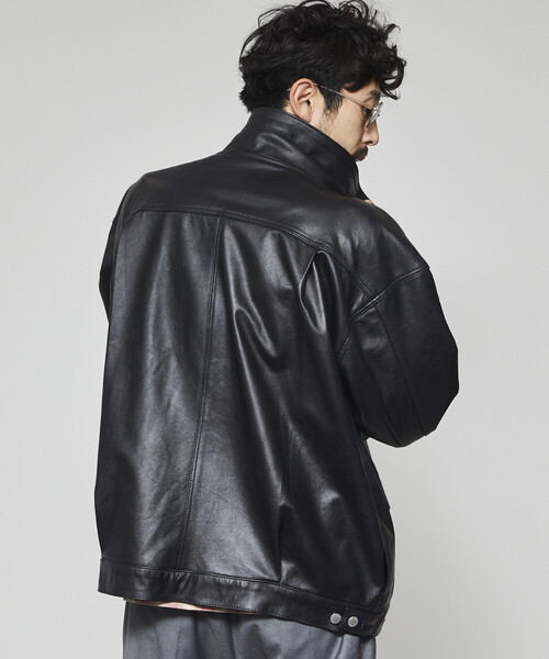 Firsthand（ファーストハンド）の「Firsthand/ファーストハンド Big Cowleather Jacket WP / ビッグシルエット カウレザージャケット / 撥水レザー / 牛革（ブルゾン・メンズ・ブラック・M/L）」の12枚目の写真