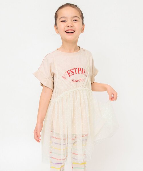 BREEZE（ブリーズ）の「【2Pセット/ジュニア対応】チュールチュニック＆プリント半袖Tシャツ（Tシャツ/カットソー・キッズ・グレー/アイボリー・80/90/100/110/120/130/140）」の2枚目の写真